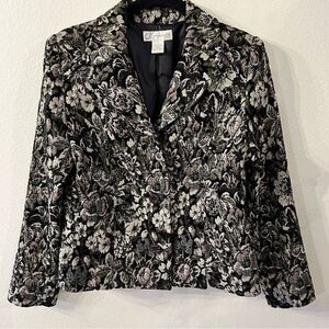 DRESSBARN Women’s  Jacket Blazer Black And Floral Tapestry Pattern Size 8 Lined